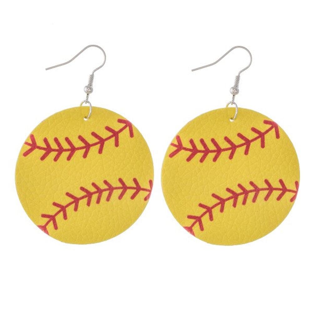 Softball Faux Leather Drop Earrings